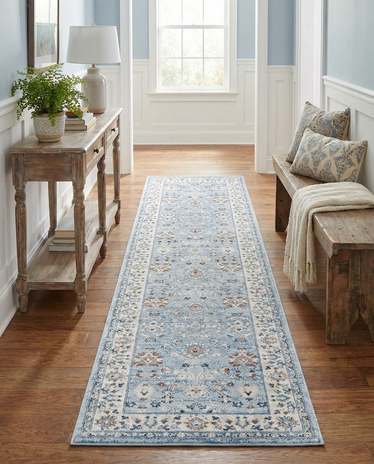 Savannah Elegance Collection Area Rug - Augusta (Aqua Blue) Runner Aqua Blue  lifestyle 106