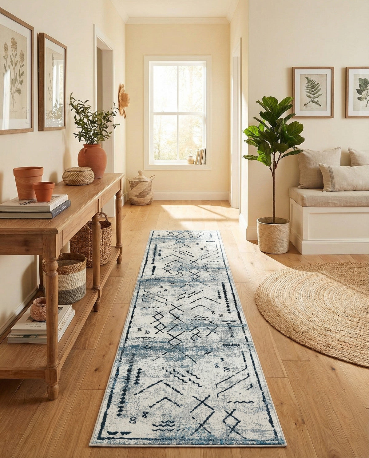Aegean Elegance Washables Collection Area Rug - Santorini Runner Ivory Gray  lifestyle 148
