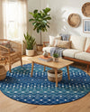 Mediterranean Lattice Collection Area Rug - Santorini (Navy and Teal) Round Navy and Teal  lifestyle 60