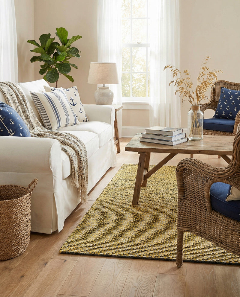 Coastal Haven Striped Jute Collection Area Rug - Marina Rectangle Yellow and Navy  lifestyle 34