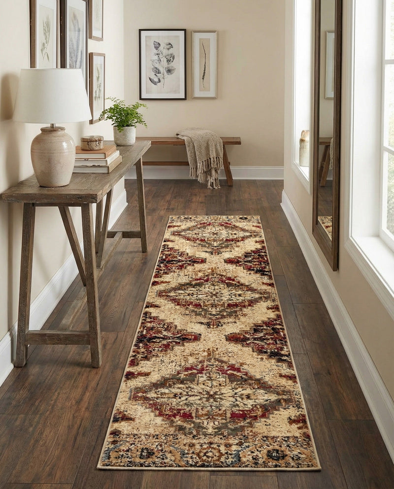 Neptune Elegance Collection Area Rug -  Naiad Runner Burgundy Beige  lifestyle 59