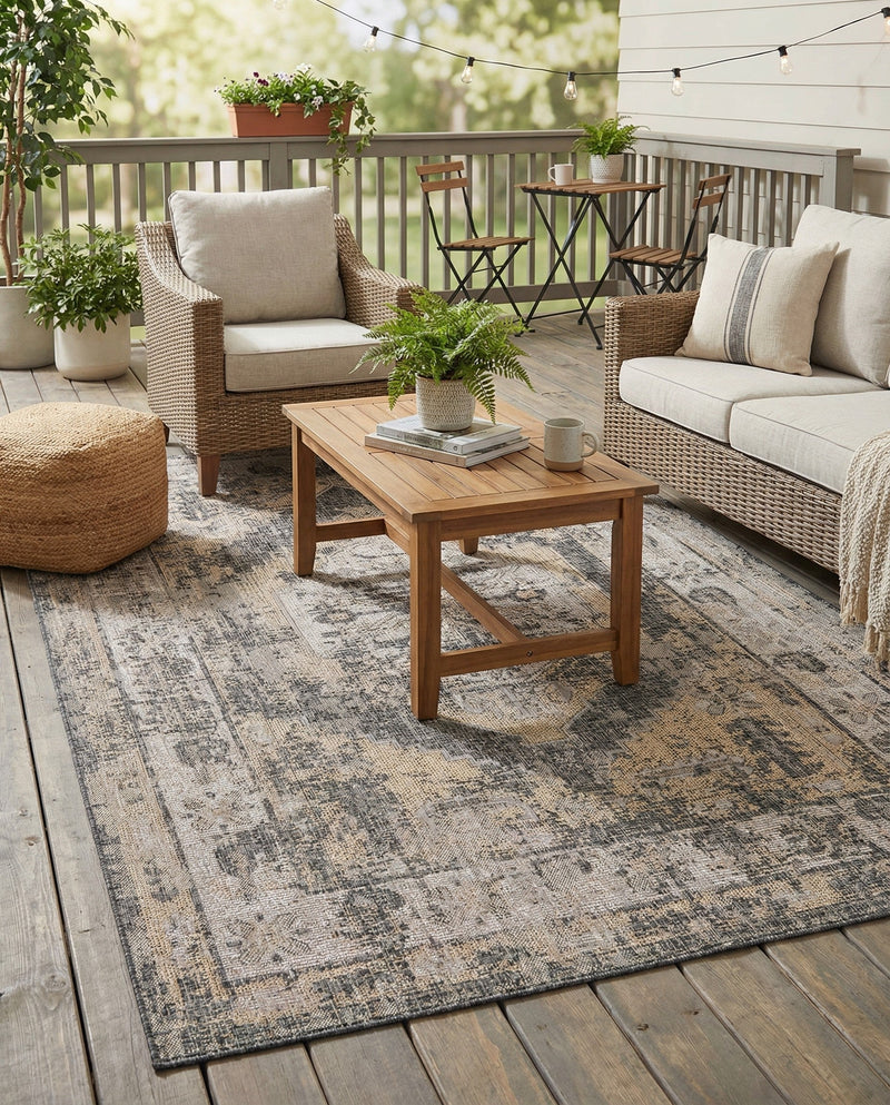 Patio Heritage Collection Area Rug -  Augusta (Charcoal) Rectangle Charcoal  lifestyle 20