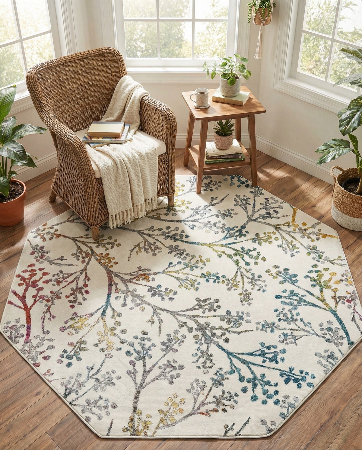 Meadow Breeze Collection Area Rug -  Sunbeam Octagon Ivory  lifestyle 138