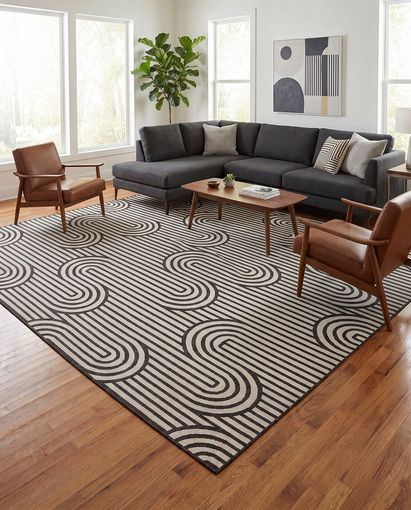Urban Terrace Collection Area Rug -  Uptown Square Black and White  lifestyle 78