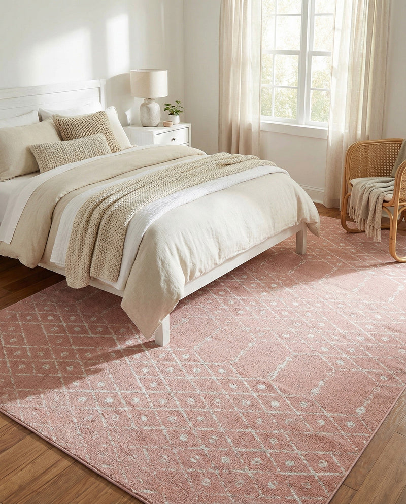 Marrakesh Lattice Collection Area Rug - Casablanca (Rose Pink) Rectangle Rose Pink  lifestyle 15