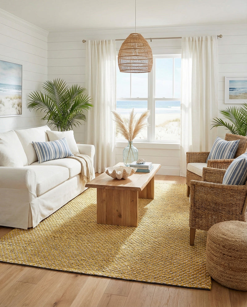Coastal Haven Striped Jute Collection Area Rug - Marina Rectangle Yellow and Navy  lifestyle 16
