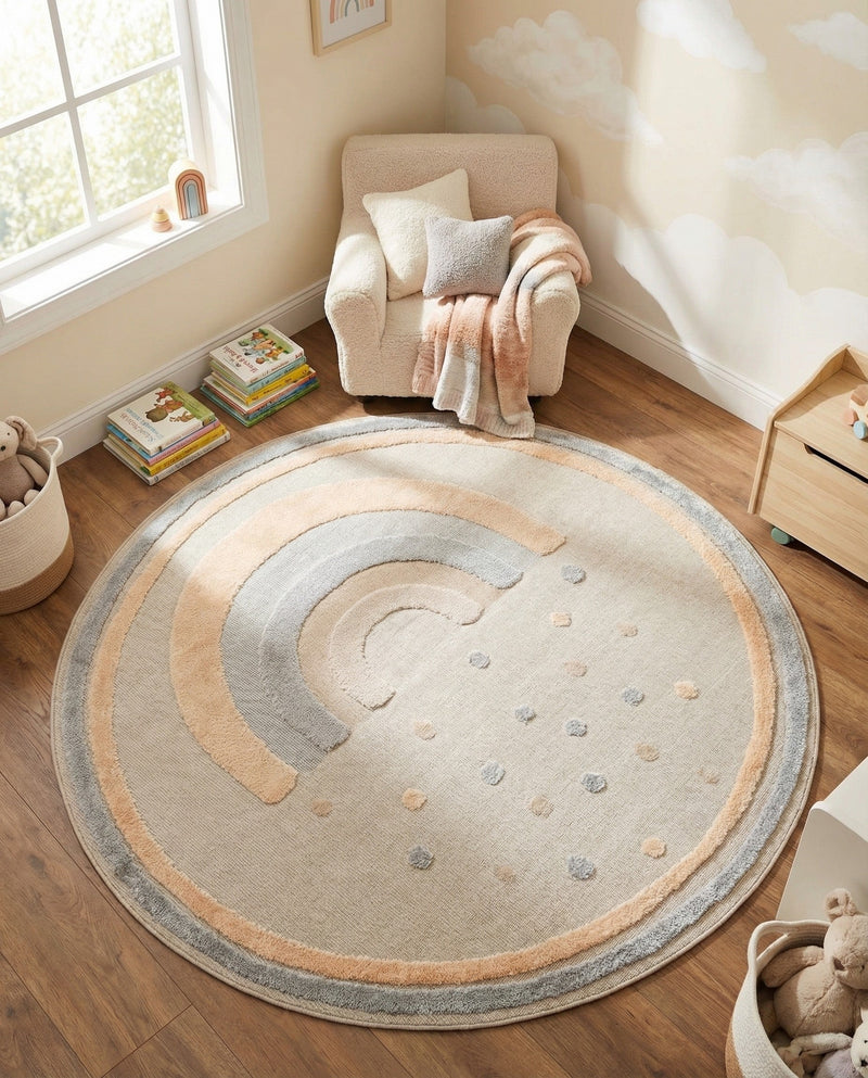 Wonder Tykes Collection Area Rug -  Frolicfield Round Multi  lifestyle 49