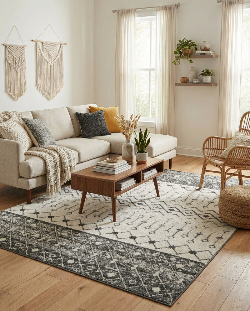 Mediterranean Lattice Collection Area Rug -  Casablanca (Ivory and Gray) Rectangle Ivory and Gray  lifestyle 7