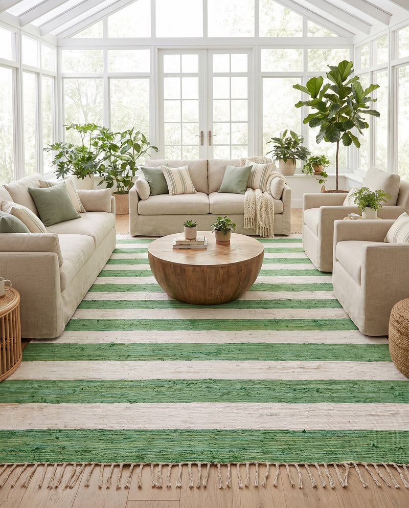 Tassel Trail Collection Area Rug - Pathway (Green and Ivory) Rectangle Green and Ivory  lifestyle 19