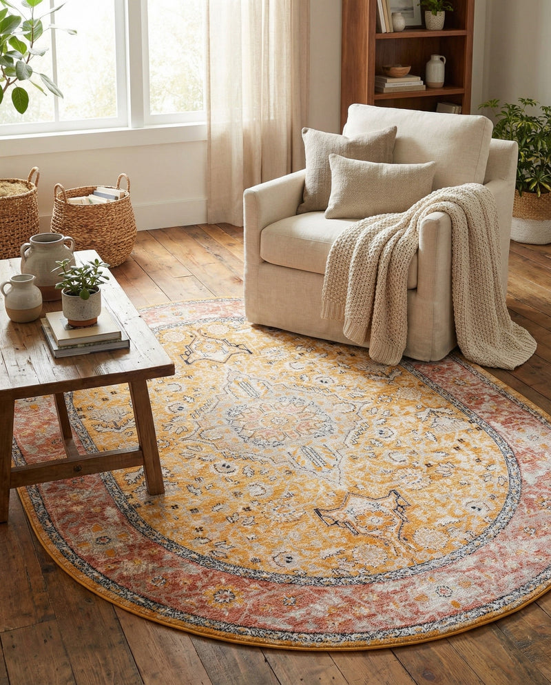 Seville Stripes Collection Area Rug - Cadiz (Yellow) Oval Yellow  lifestyle 53