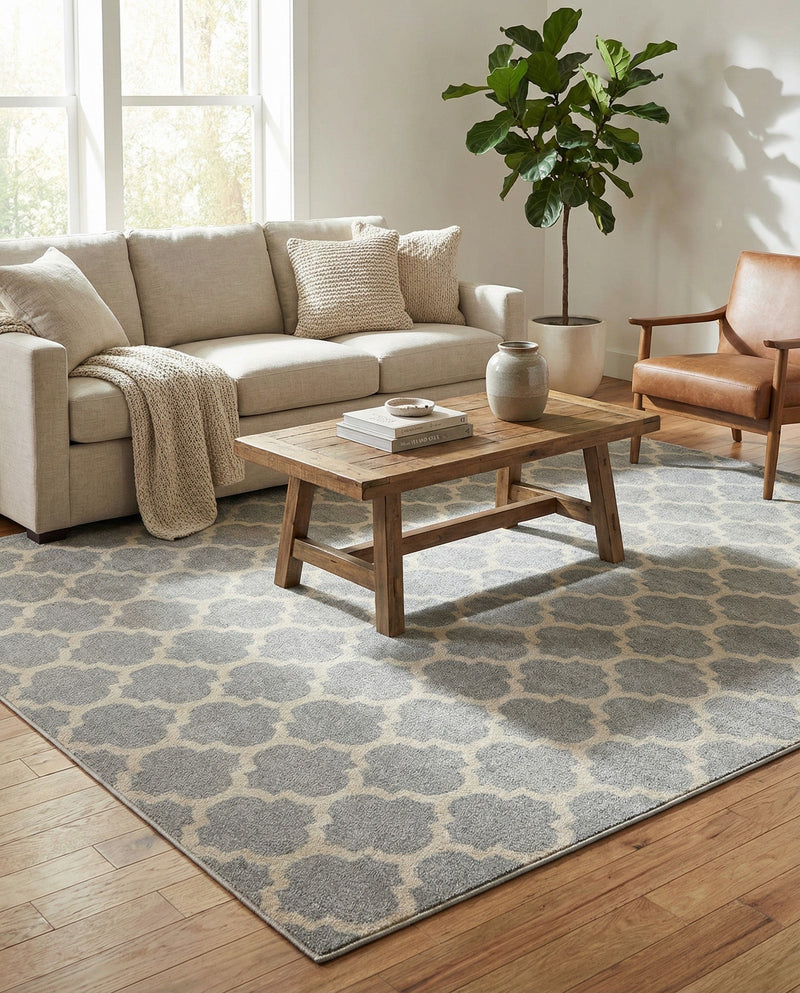 Lattice Gardens Collection Area Rug -  Bloomfield (Light Gray) Rectangle Light Gray  lifestyle 13