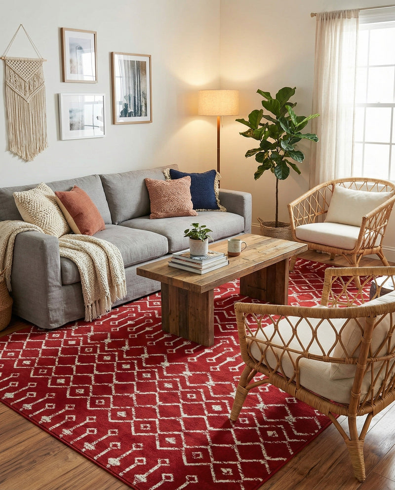 Marrakech Lattice Collection Area Rug - Medina (Red) Rectangle Red  lifestyle 10