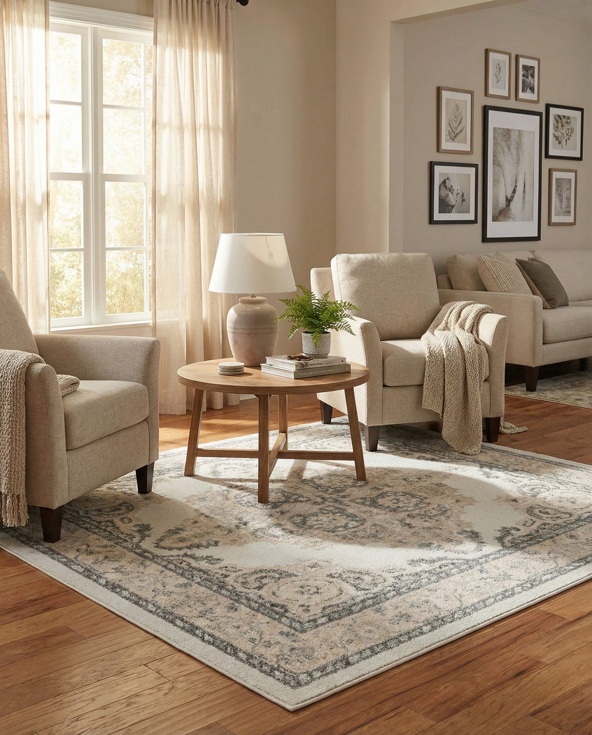 Beverly Grove Collection Area Rug -  Fairfax (Ivory) Square Ivory  lifestyle 64
