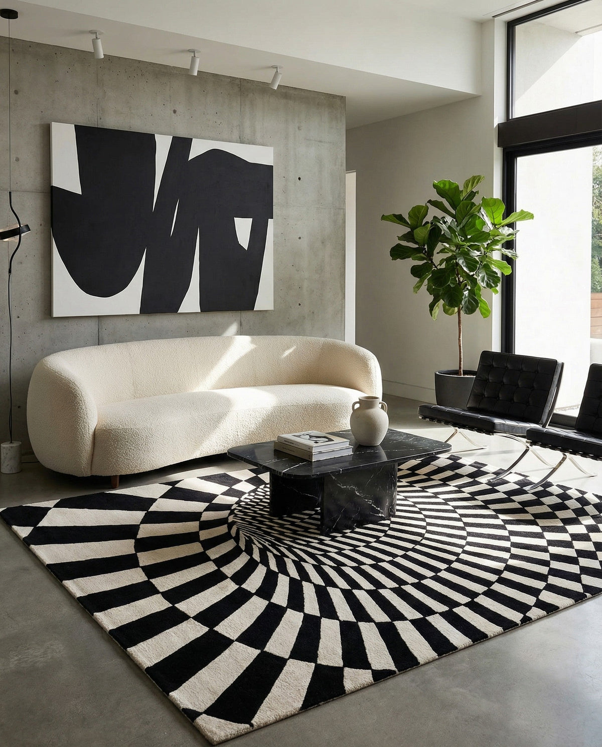 Cyclone Wool Collection Area Rug - Tornado Rectangle Black and White  lifestyle 6