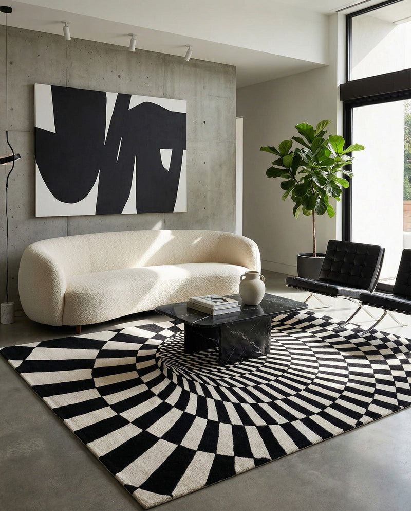 Cyclone Wool Collection Area Rug - Tornado Rectangle Black and White  lifestyle 6