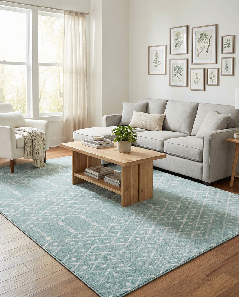 Marrakesh Lattice Collection Area Rug - Casablanca (Aqua) Rectangle Aqua  lifestyle 4