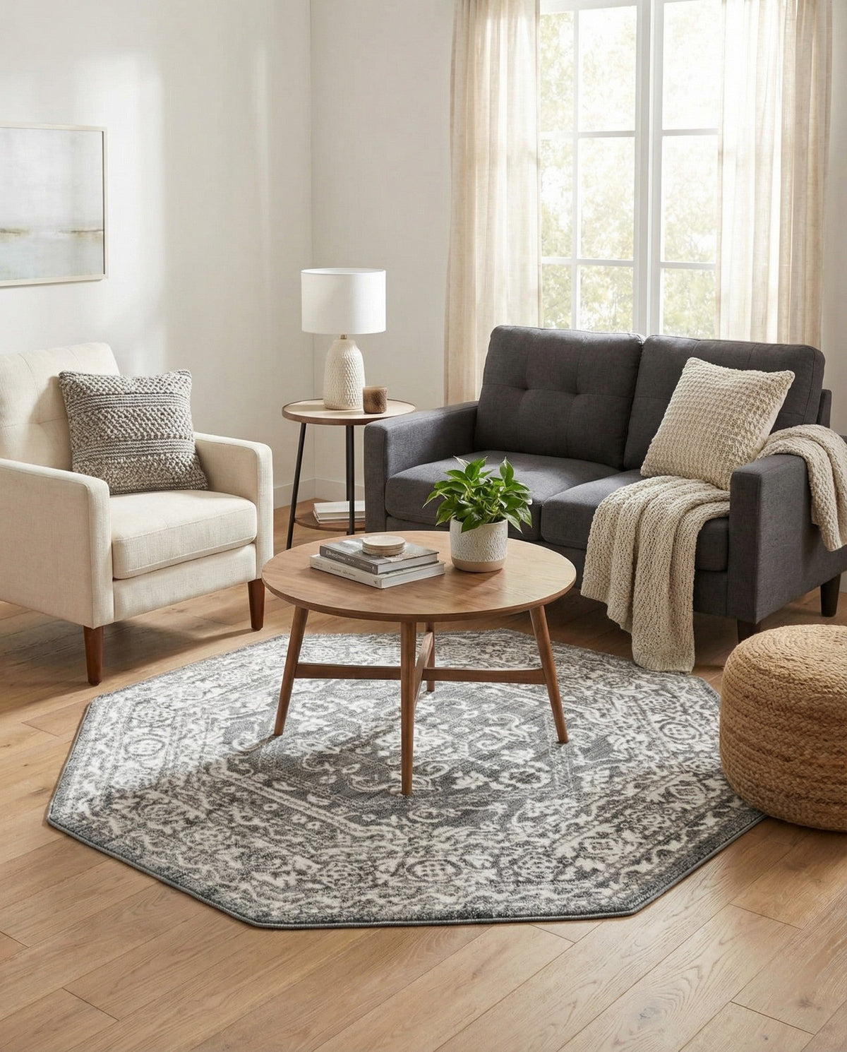 Charleston Elegance Collection Area Rug - Harborview Octagon Gray  lifestyle 179