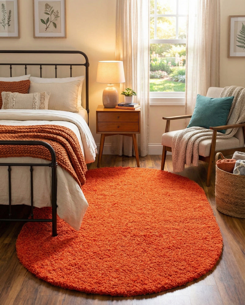 Plush Oasis Collection Area Rug - Serenity (Tiger Orange) Oval Tiger Orange  lifestyle 36