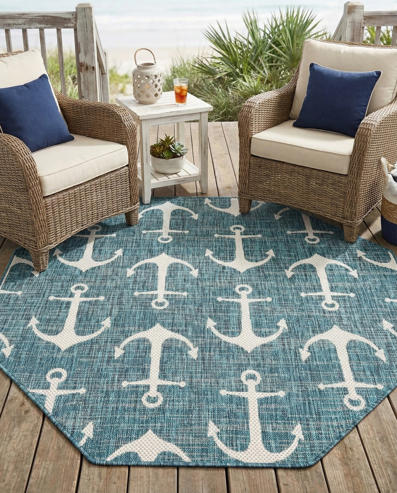 Seaside Haven Rugs Collection Area Rug - Sapphire (Teal) Octagon Teal  lifestyle 33
