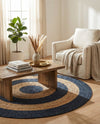 Woven Seaside Jute Collection Area Rug - Nautilus Round Navy Blue Natural  lifestyle 24