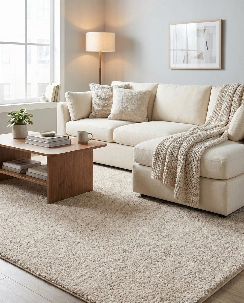 Cozy Comfort Shag Collection Area Rug - Haven (Oatmeal Beige) Rectangle Oatmeal Beige  lifestyle 13