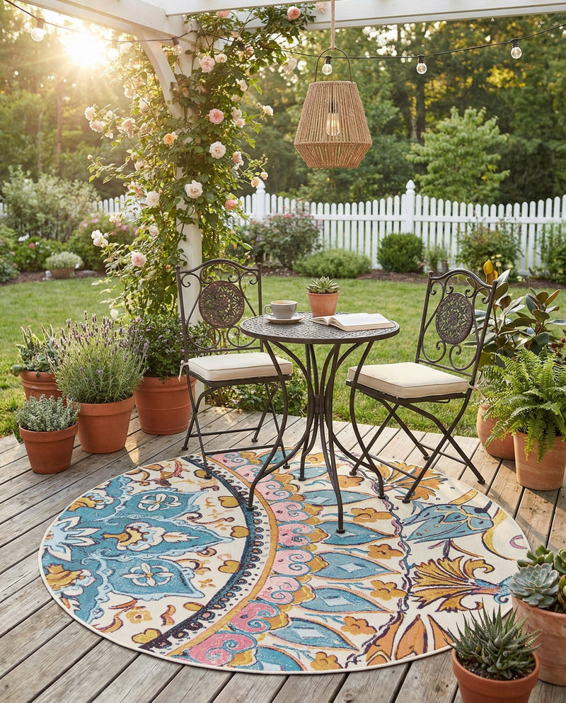 Patio Heritage Collection Area Rug - Tuscany Round Multi  lifestyle 48