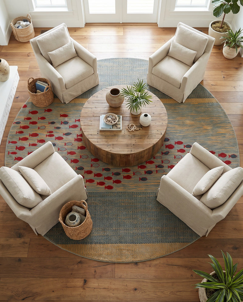 Zagros Oasis Collection Area Rug -  Kermanshah Round Blue  lifestyle 70
