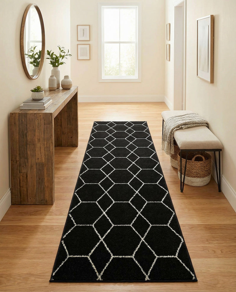 Trellis Mosaic Collection Area Rug - Arborville (Black) Runner Black  lifestyle 39