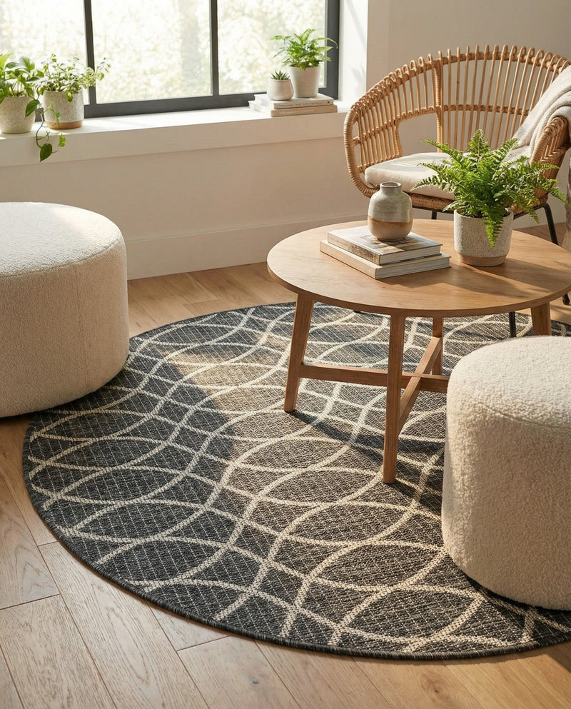 Savannah Pergola Collection Area Rug -  Pavilion (Charcoal) Round Charcoal  lifestyle 46