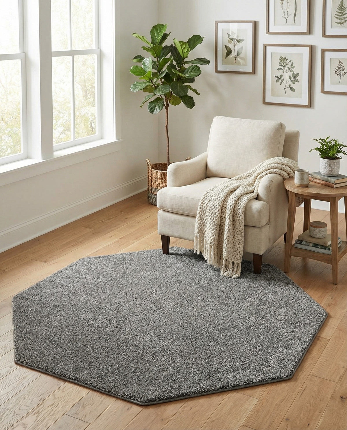 Solid Shag Seaside Collection Area Rug - Azure Cove (Gray) Octagon Gray  lifestyle 85