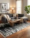 Tranquil Tides Shag Collection Area Rug - Marina Rectangle Black and White  lifestyle 26