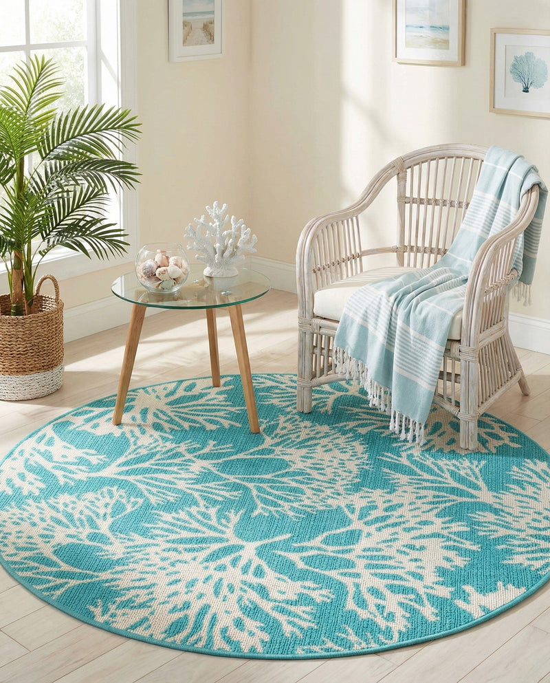 Seaside Haven Rugs Collection Area Rug -  Seaside Round Teal  lifestyle 53