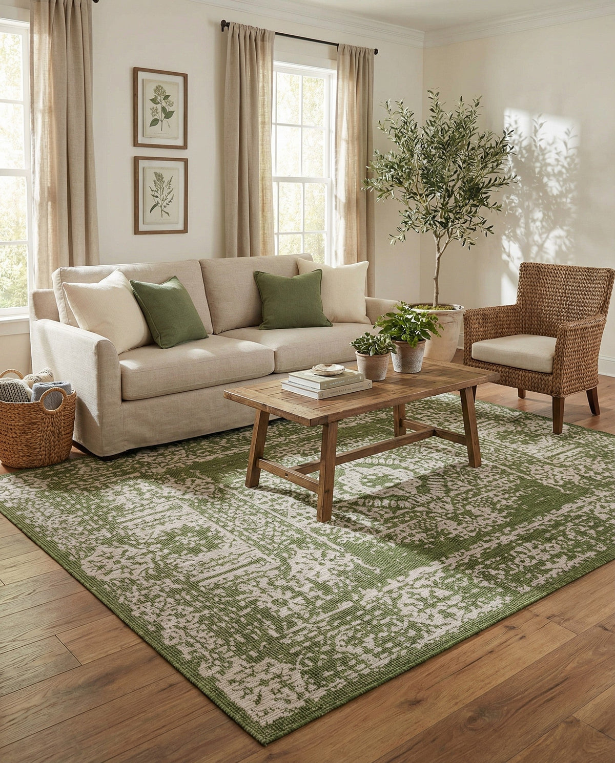 Patio Heritage Collection Area Rug - Savannah (Green) Rectangle Green  lifestyle 7