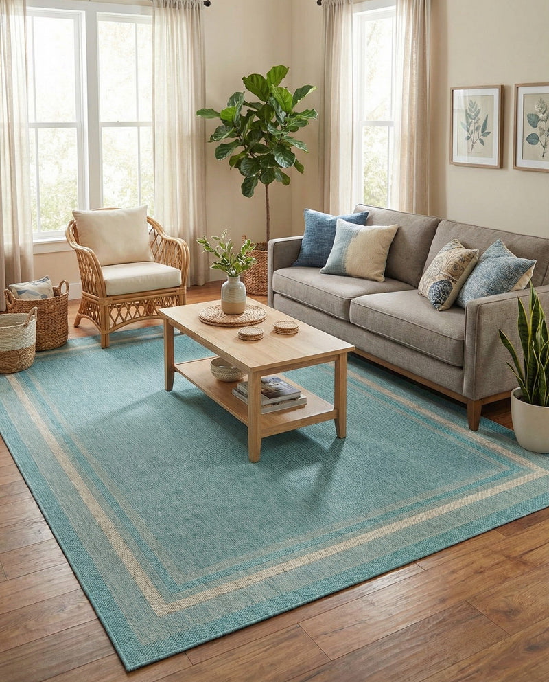 Terrace Fringe Collection Area Rug - Veranda (Aquamarine) Rectangle Aquamarine  lifestyle 10
