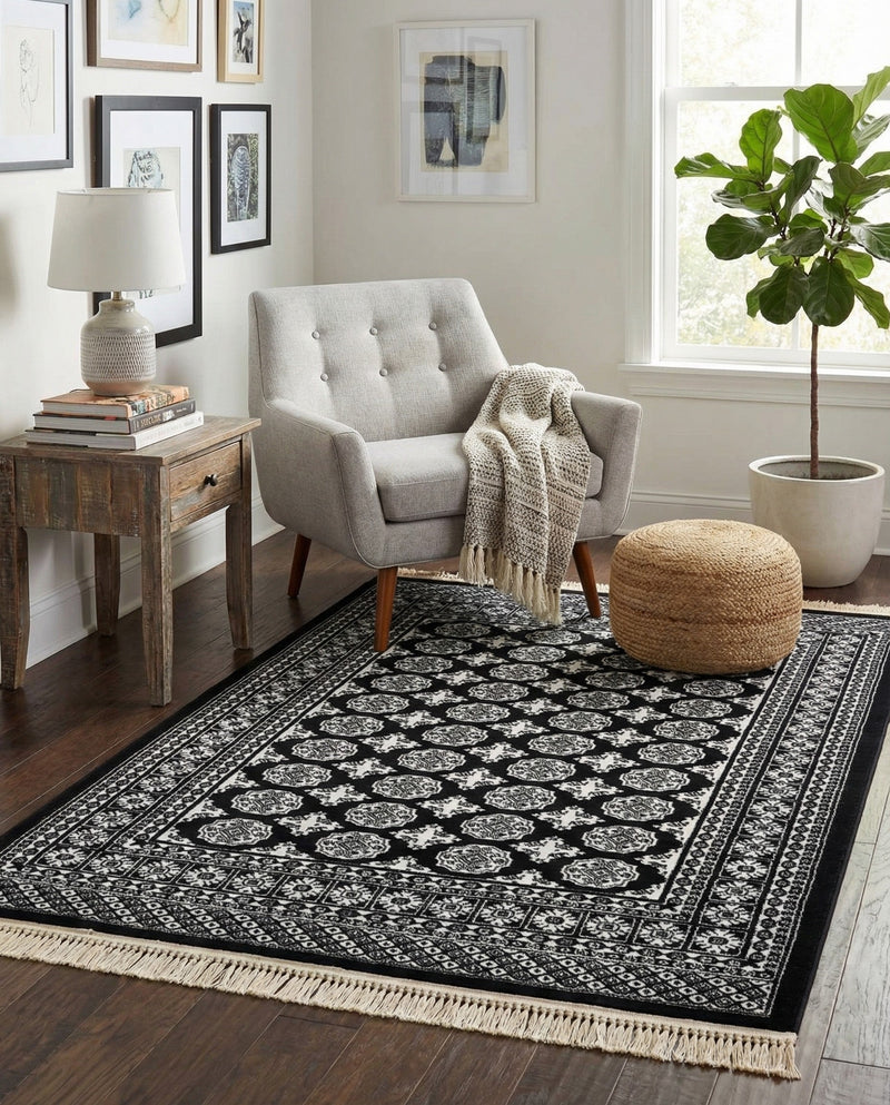 Samarkand Elegance Collection Area Rug -  Margilan (Black and White) Rectangle Black and White  lifestyle 16
