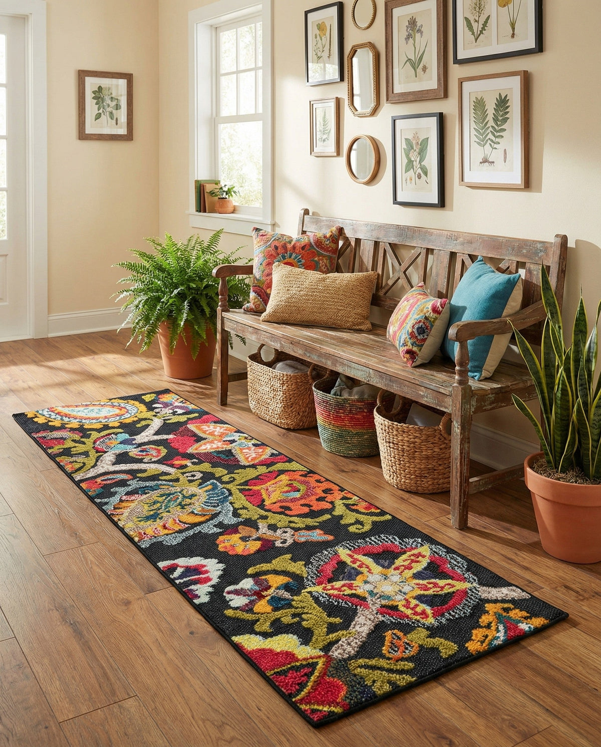 Outdoor Marrakesh Collection Area Rug - Fes Runner Multi Black  lifestyle 128