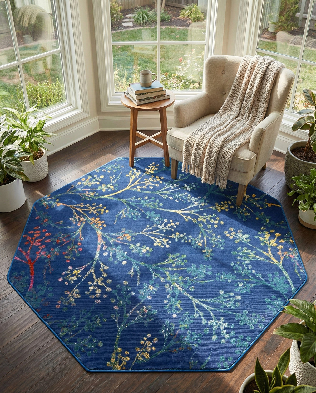 Meadow Breeze Collection Area Rug -  Sunbeam Octagon Blue  lifestyle 58