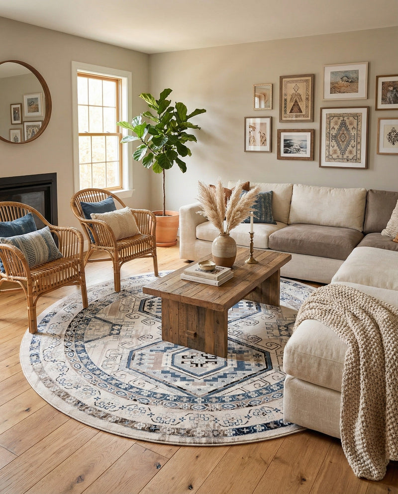 Savannah Elegance Collection Area Rug -  Tybee (Gray Blue) Round Gray Blue  lifestyle 39