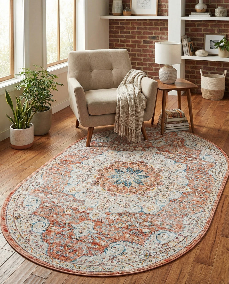 Coastal Haven Collection Area Rug - Seabreeze (Red) Oval Red  lifestyle 37