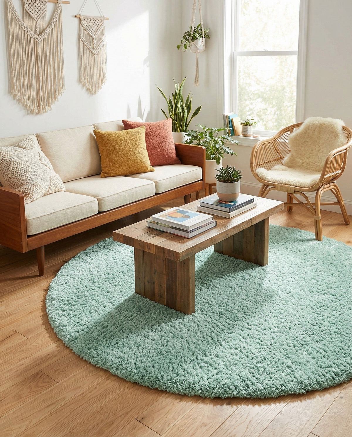 Eternal Plush Oasis Collection Area Rug -  Tranquility (Cyan) Round Cyan  lifestyle 58