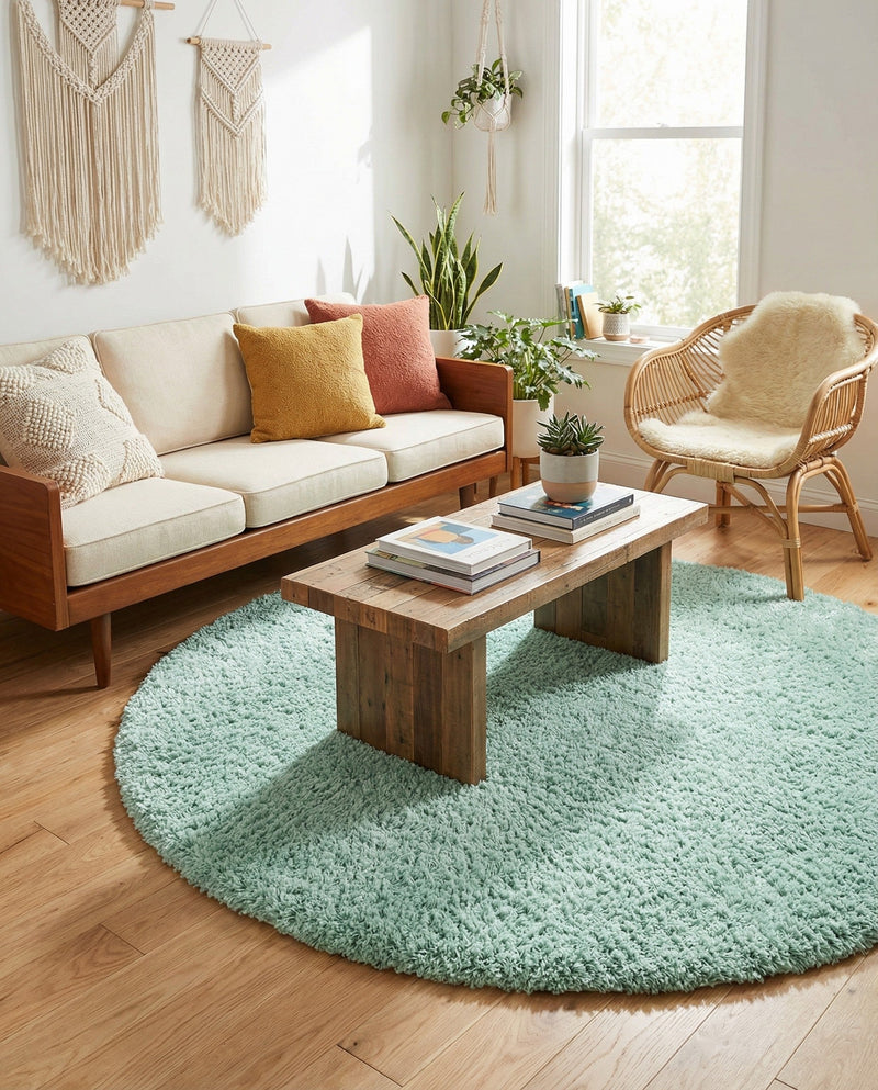 Eternal Plush Oasis Collection Area Rug -  Tranquility (Cyan) Round Cyan  lifestyle 58