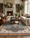 Patio Heritage Collection Area Rug -  Courtyard Rectangle Navy Blue and Light Pink  lifestyle 4