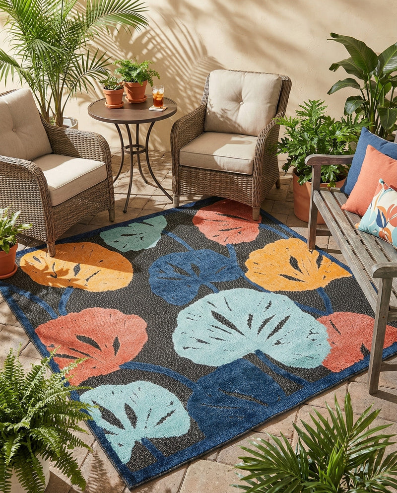 Caribbean Terrace Collection Area Rug -  Grenada Square Charcoal  lifestyle 79