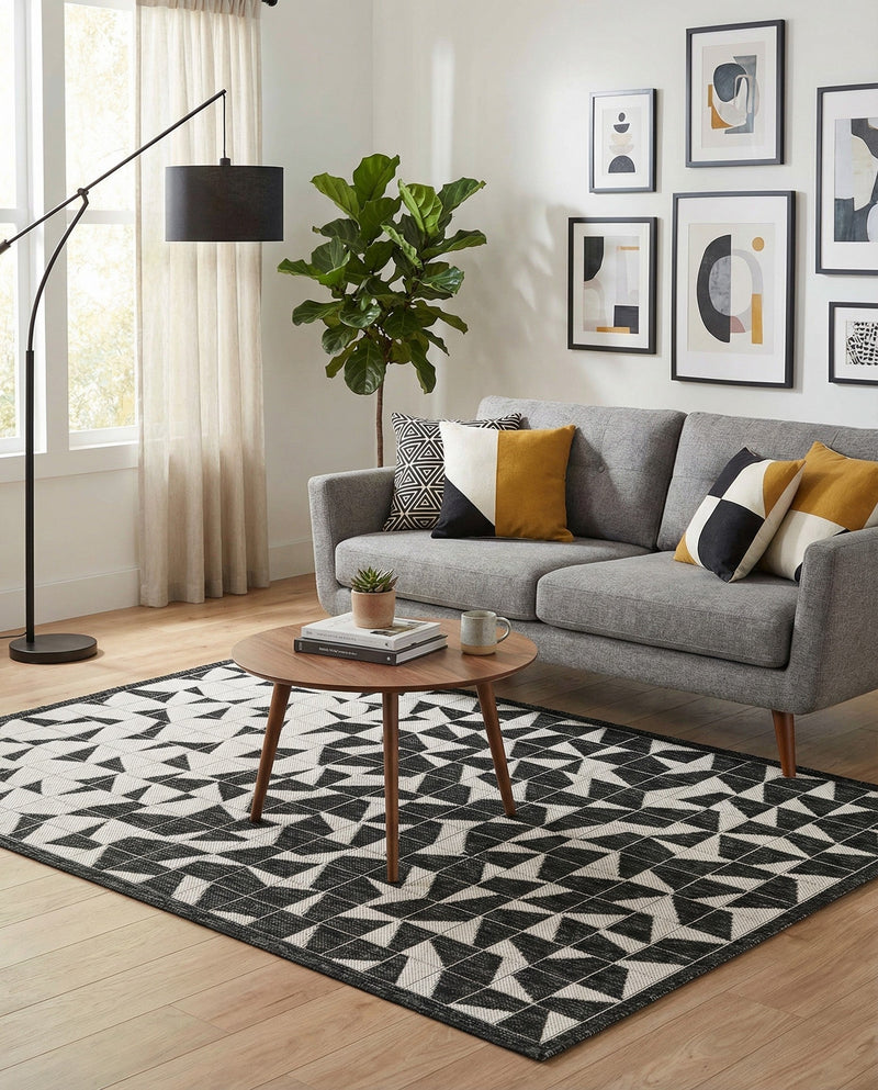Urban Terrace Collection Area Rug -  Mercer Rectangle Black and White  lifestyle 10