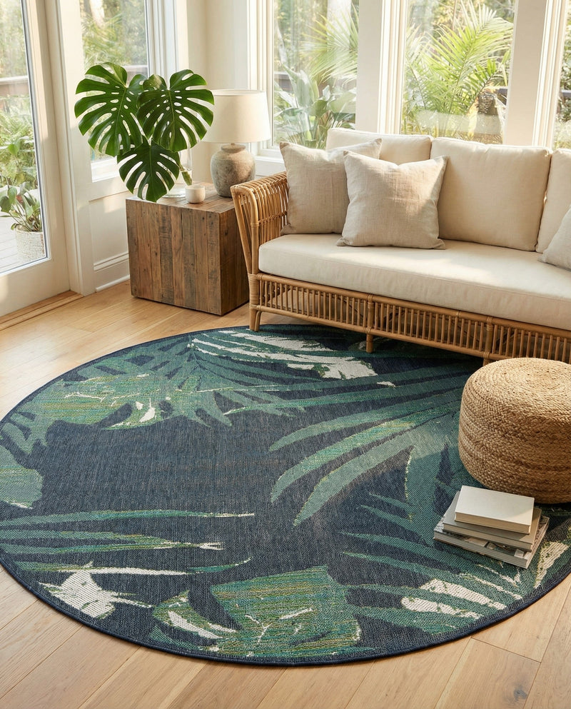 Coastal Terrace Collection Area Rug -  Anchor Round Navy Blue  lifestyle 37