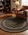 Samarkand Elegance Collection Area Rug -  Margilan (Dark Green) Round Dark Green  lifestyle 66