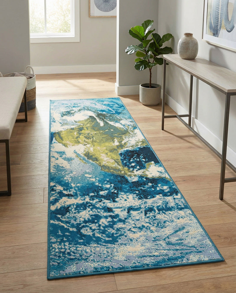 Urban Terrace Collection Area Rug -  Pergola Runner Blue  lifestyle 59