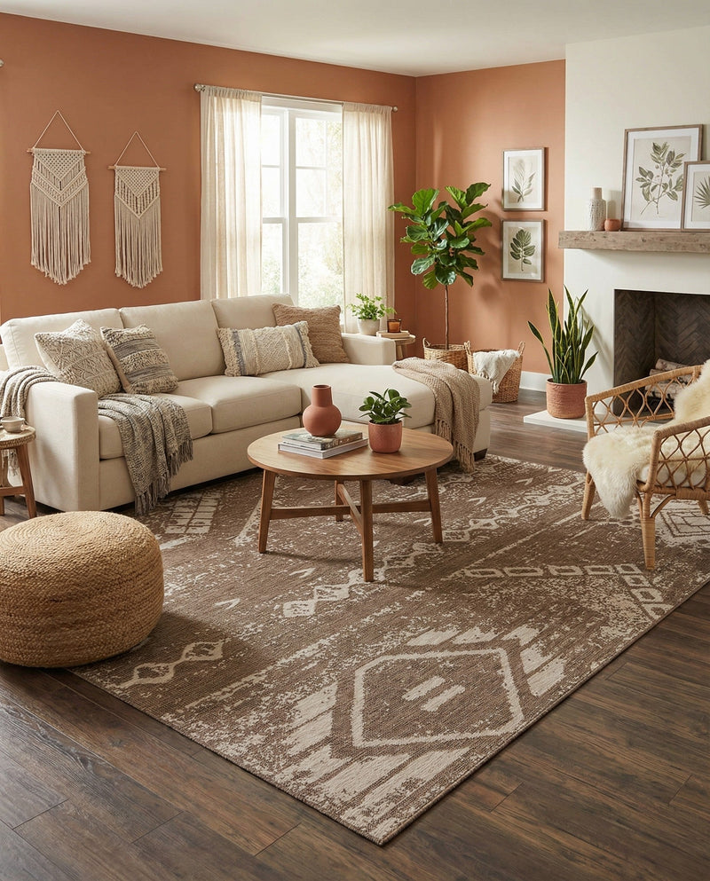 Desert Nomad Terrace Collection Area Rug - Sahara (Brown) Rectangle Brown  lifestyle 4