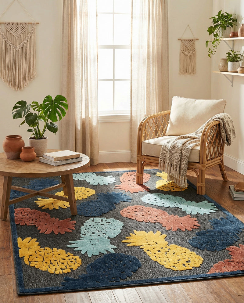Caribbean Terrace Collection Area Rug -  Nevis Rectangle Black  lifestyle 18