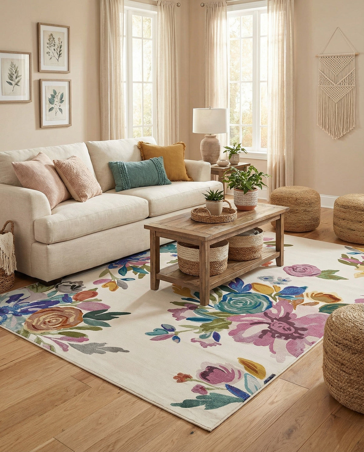 Meadow Breeze Collection Area Rug - Wildflower Rectangle Ivory  lifestyle 36